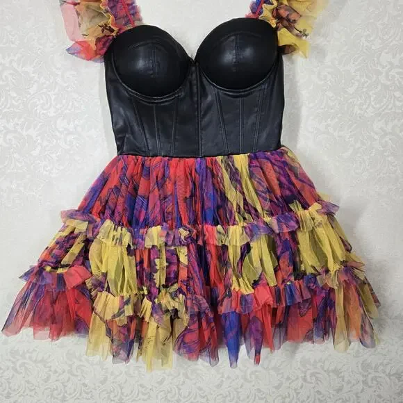 Akira Avril Tulle Corset Mini Dress sz S Multicolor Rainbow Punk Princess NEW - Picture 4 of 16